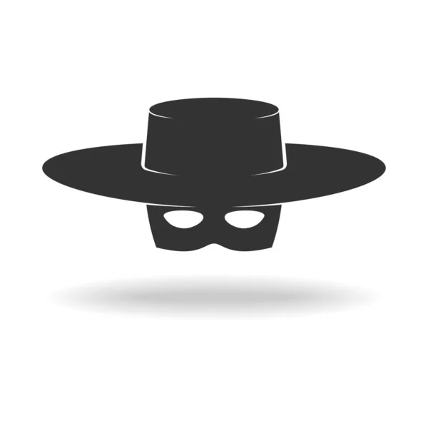 Maschera Zorro Icona Grafica Cappello Maschera Segno Isolato Sfondo Bianco — Vettoriale Stock