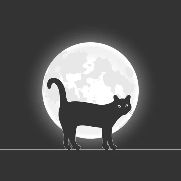 猫月图形横幅 黑色的猫在月亮的背景上 在夜间的图片海报上 矢量说明 — 图库矢量图片