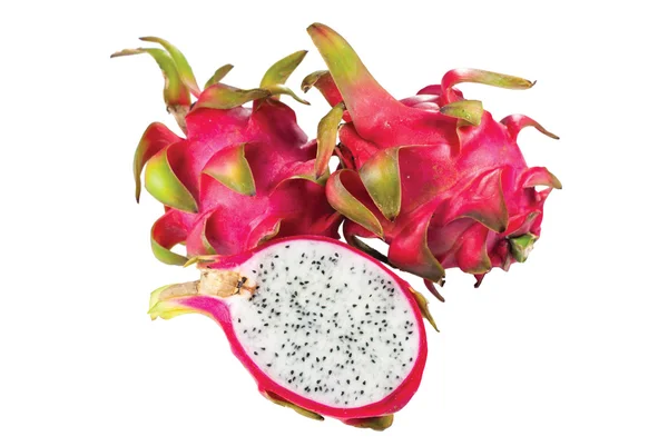 Two and half dragon fruits isolated on white background — Stock Photo, Image