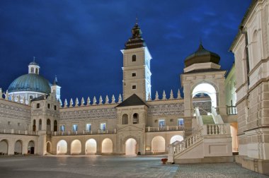 Night view of Castle in Krasiczyn, big village in Subcarpathian Voivodeship, Poland.