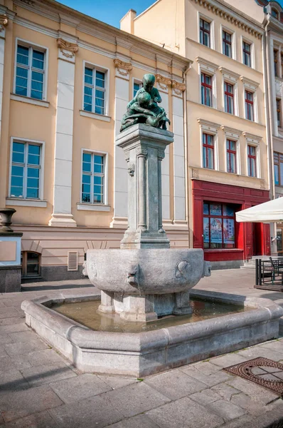 Fuente Niños Jugando Con Ganso Bydgoszcz Voivodato Kuyavian Pomeranian Polonia — Foto de Stock