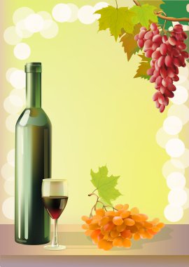 Olgun üzüm, şarap ve şarap şişe .
