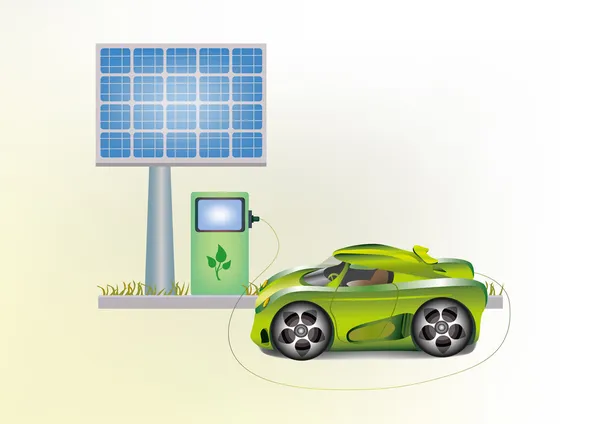 Coche ecológico, paneles solares  . — Vector de stock