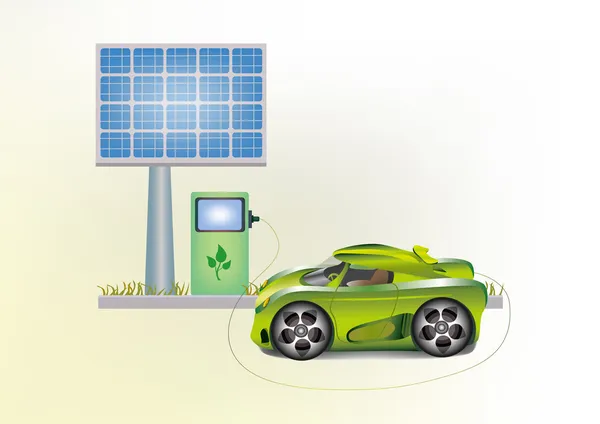 Ecologie auto, zonnepanelen . — Stockvector