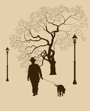 yalnızlık, park adam ile bir köpek yürüyüş
