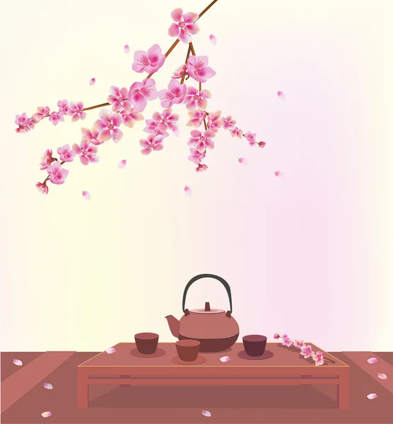 Sakura. Ceremonia del té. café  . — Archivo Imágenes Vectoriales