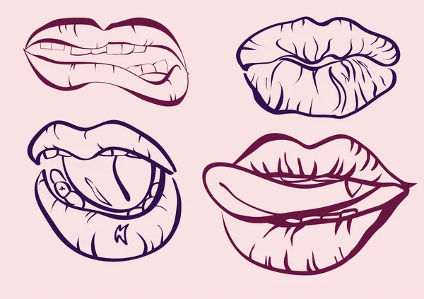 Tatuagem .Collection bocas com lábios . —  Vetores de Stock