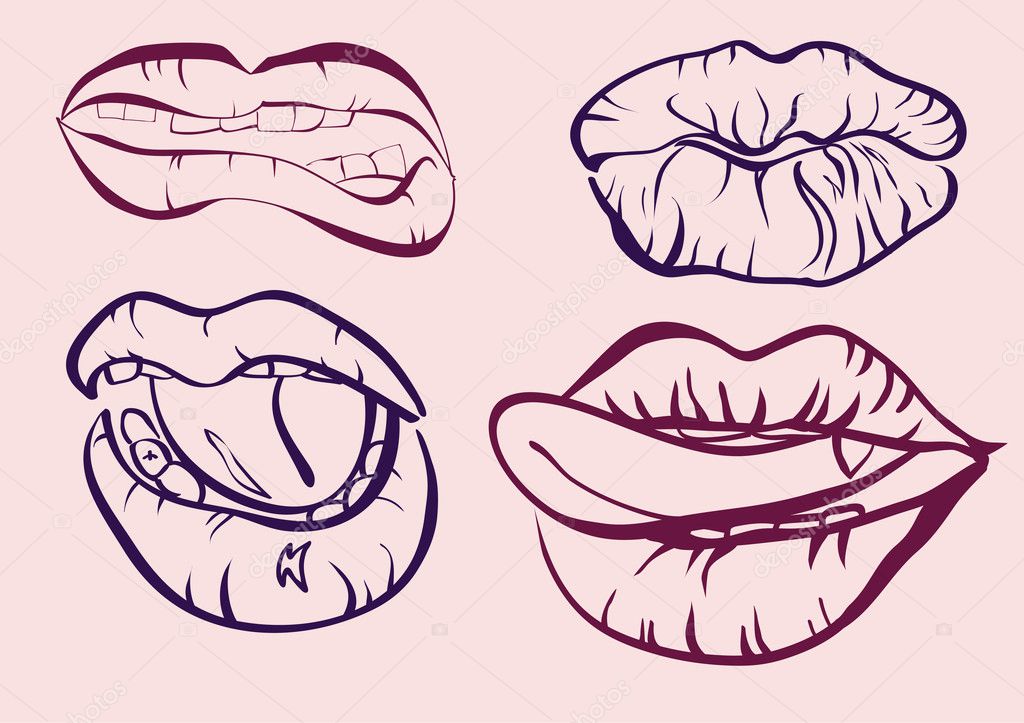 Tattoo .Collection mouths with lips.