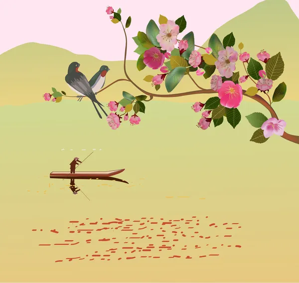 Sakura, kuş, Bahar, kartpostal .