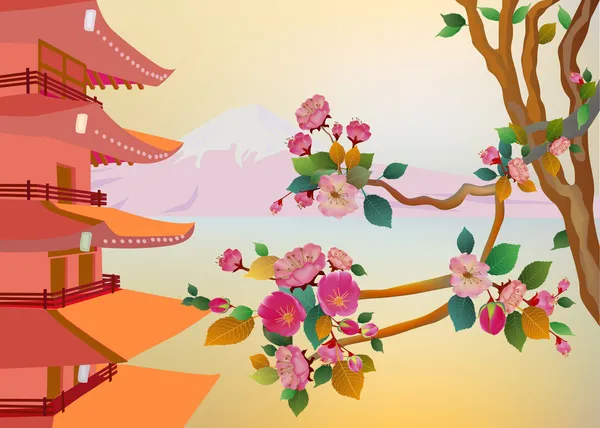 Banner en el fondo de flores de sakura — Vector de stock