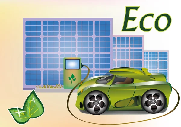 Banner Ecologia carro, painéis solares  . — Vetor de Stock
