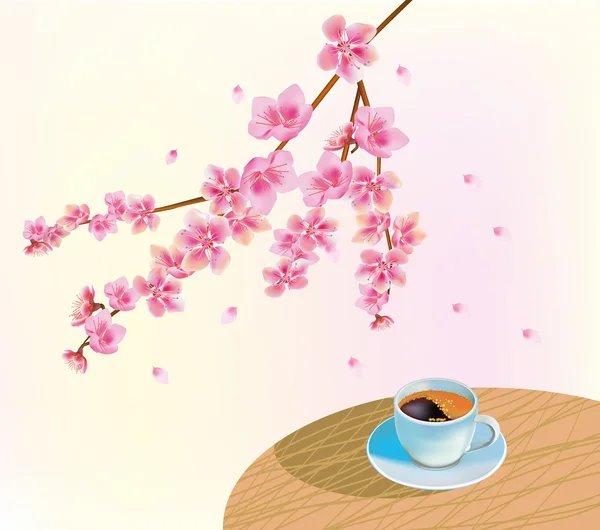 Banner tazza di caffè al mattino in primavera — Vettoriale Stock