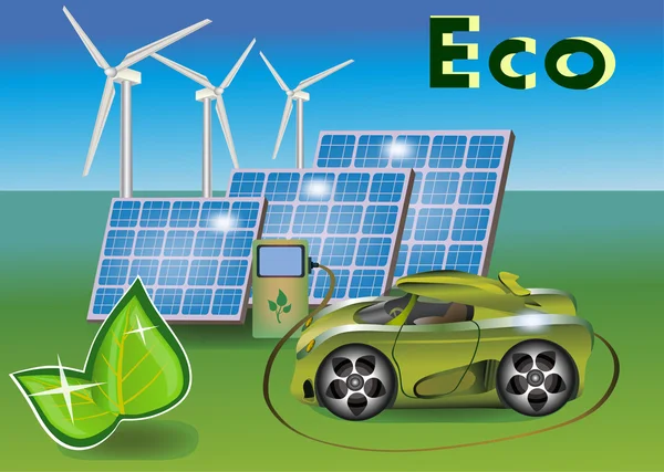 Banner Ecologia auto, pannelli solari .wind eletrostantsii — Vettoriale Stock