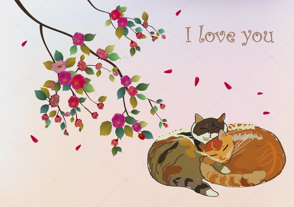 Spring Sakura Cat I Love You Stock Vector C Dobrik72 Spring Sakura Cat I Love You Stock Vector C Dobrik72
