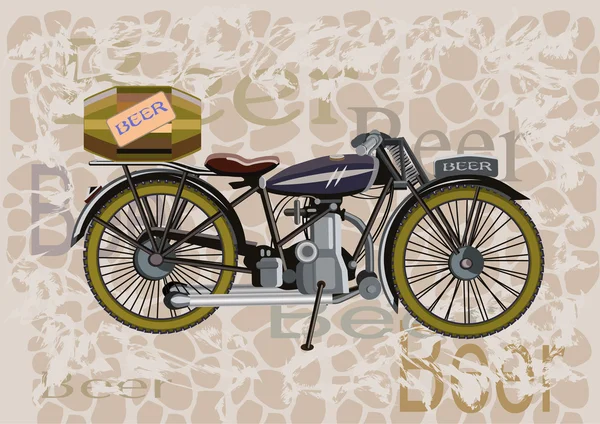 Motocicleta retro banner y un barril de cerveza — Vector de stock