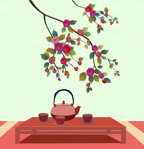 Sakura. Ceremonia del té. — Vector de stock