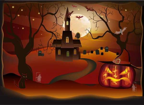 Halloween-ünnep, amit mindenki vár, és a félelem — Stock Vector