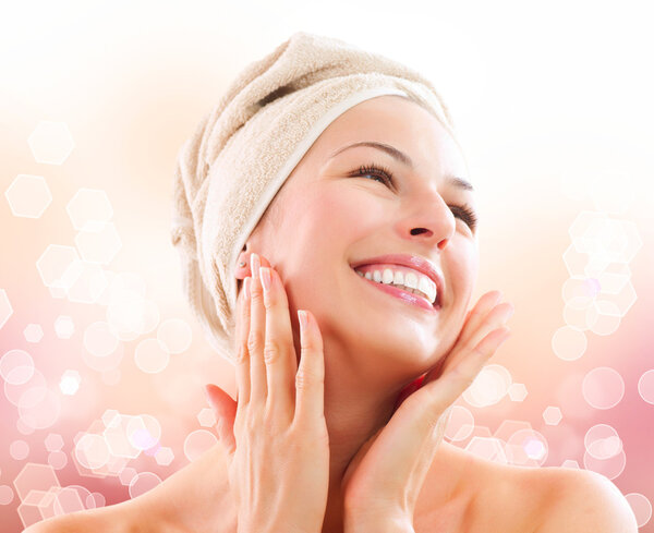 Beautiful Girl After Bath Touching Her Face