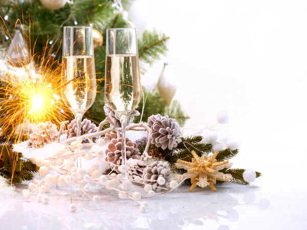 Nuovo anno Card Design con Champagne. Celebrazione di Natale — Foto Stock