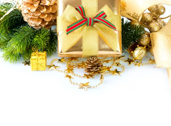 Christmas Gift Box and Decorations isolated on White Background — Stock Photo, Image