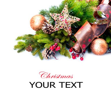 Noel süslemesi. Beyaz üzerine izole edilmiş Tatil Dekorasyonları