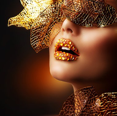 Luxury Golden Makeup. Beautiful Professional Holiday Make-up clipart