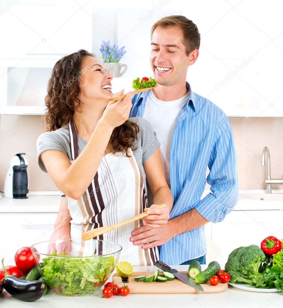 Happy Couple Cooking Together. Dieting. Healthy Food