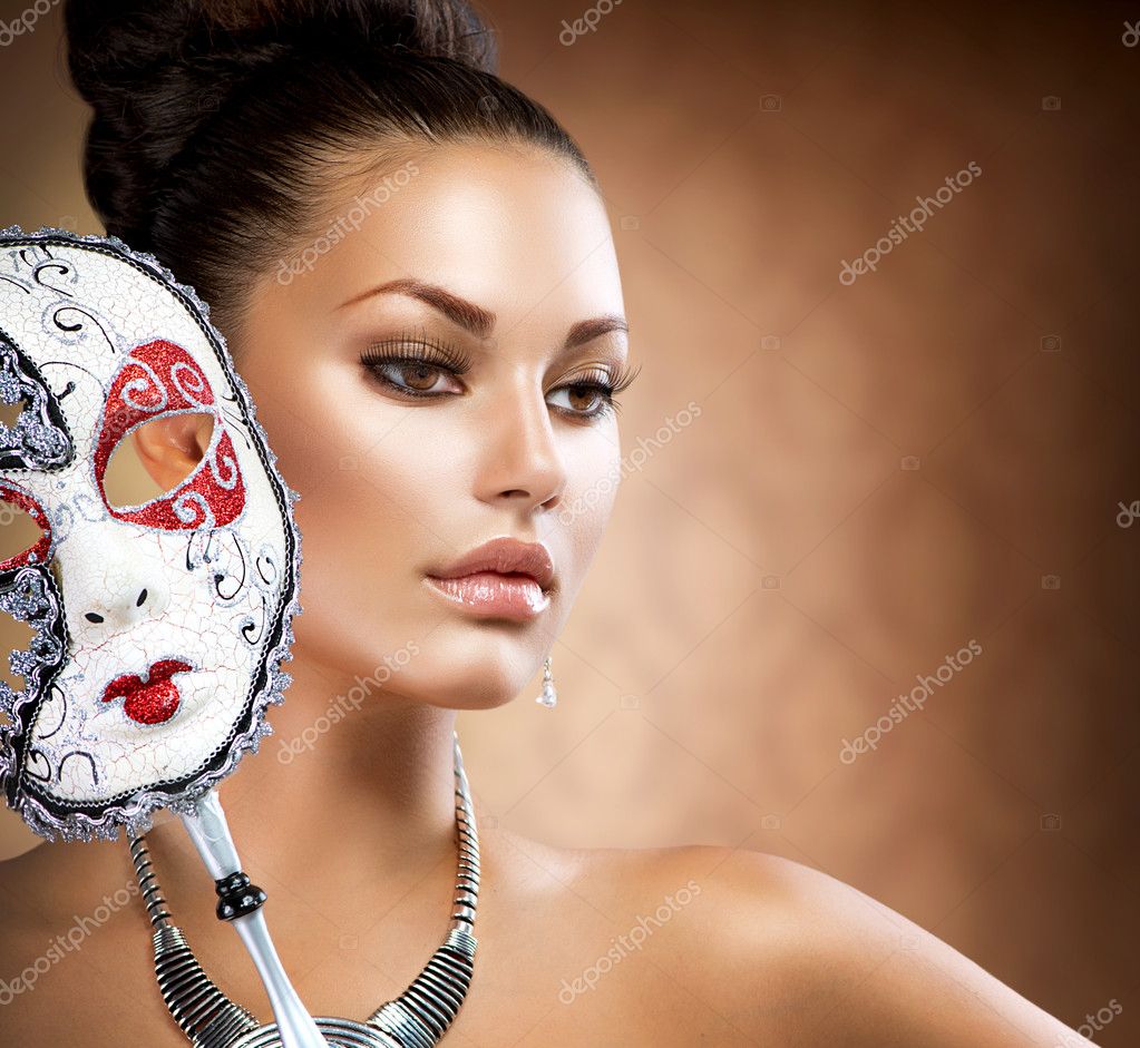 Masquerade. Beauty Girl with Carnival Mask — Stock Photo © Subbotina