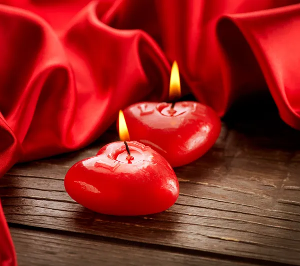 Valentines Hearts Candles over Wood. Valentine's Day — Stock Photo, Image