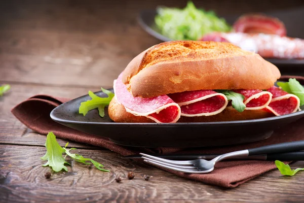 Sandwich with Salami — Stock Photo, Image
