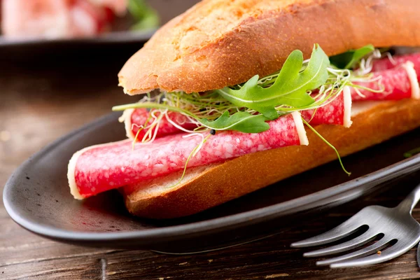 Sanduíche com salame — Fotografia de Stock