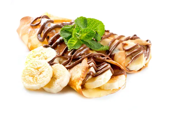 Crepes com banana e chocolate — Fotografia de Stock