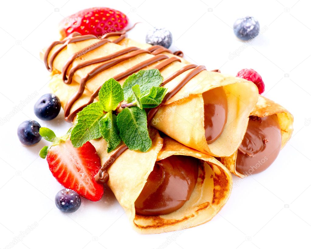 Crepes With Chocolate Cream and Berries