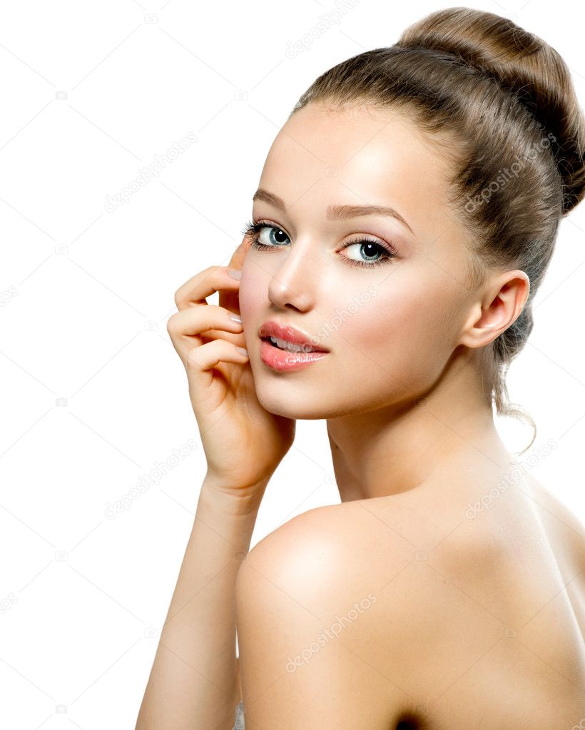 Beauty Teenage Girl Portrait isolated on a White Background