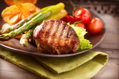 Grilled Beef Steak Meat with Vegetables clipart