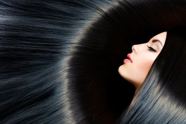 Healthy Long Black Hair. Beauty Brunette Woman clipart