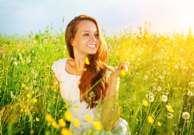 Beautiful Girl Outdoor. Enjoy Nature. Meadow. Allergy Free