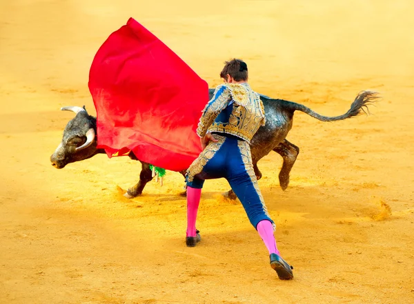 Corrida. Matador walki w typowym hiszpańskim walka byków — Zdjęcie stockowe