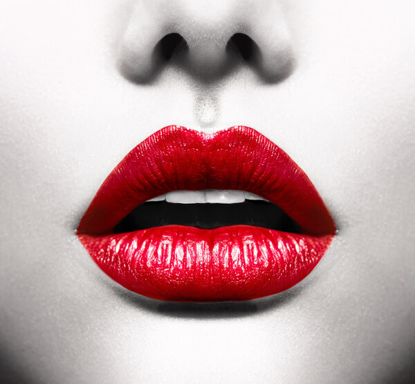 Sexy Lips. Conceptual Image with Vivid Red Open Mouth