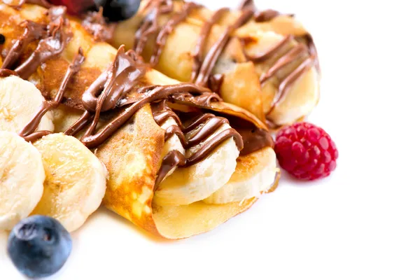 Pannenkoeken met banaan en chocolade — Stockfoto