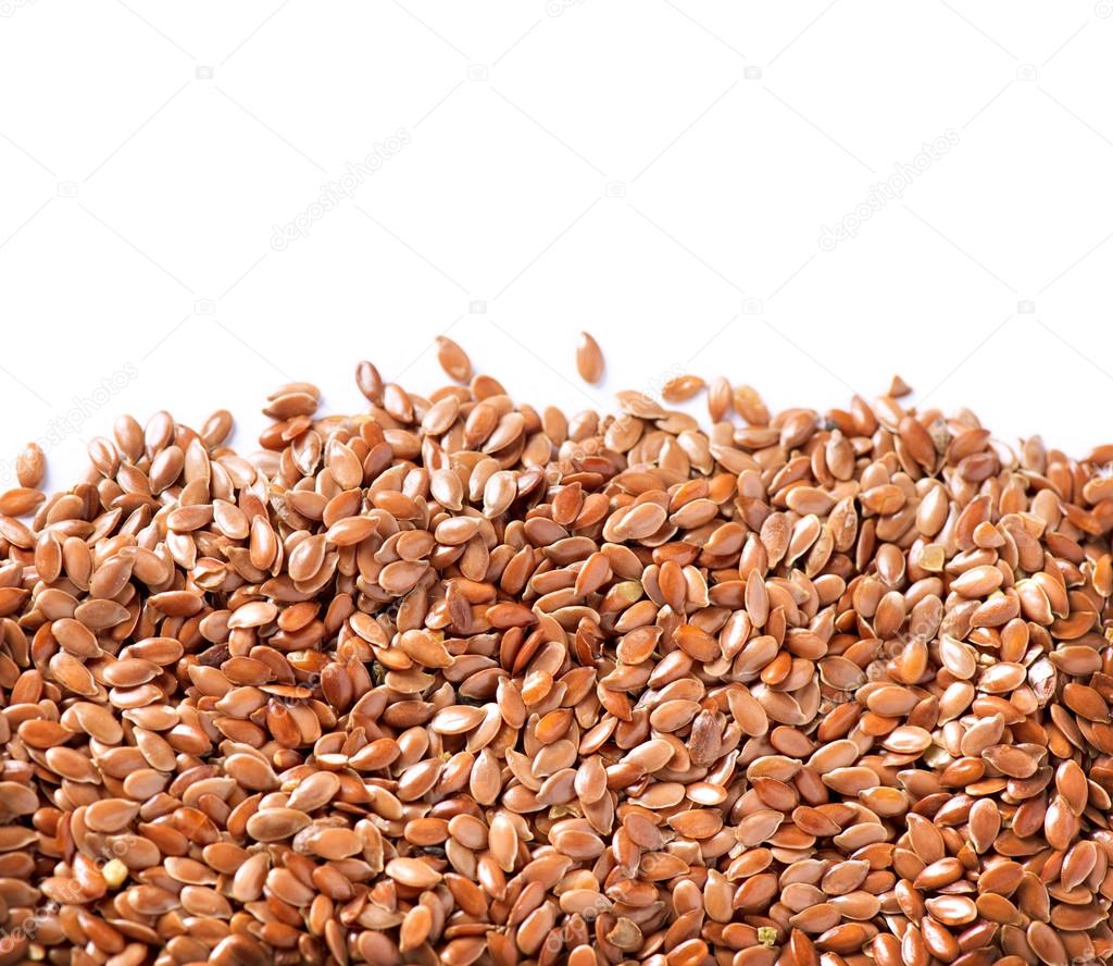 Linseed border isolated on White Background. Flax seeds