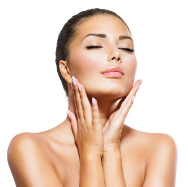 Beauty Portrait. Beautiful Spa Woman Touching her Face clipart