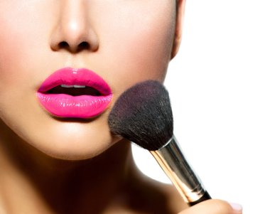 Make-up Applying closeup. Cosmetic Powder Brush for Make up