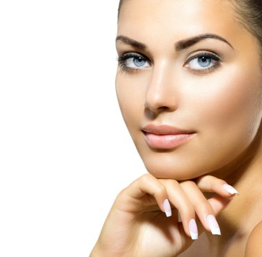 Face of Young Woman with Clean Fresh Skin. Skin care clipart