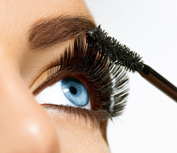Mascara Applying. Long Lashes closeup