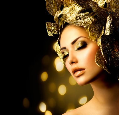 moda glamour makyaj. tatil altın makyaj