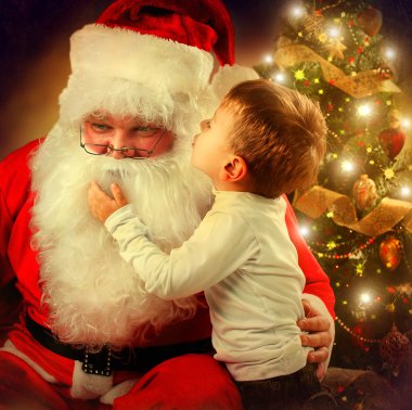 Santa Claus and Little Boy. Christmas Scene