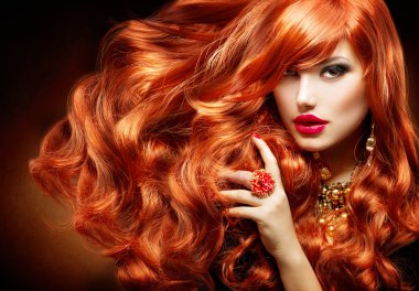 Long Curly Red Hair. Fashion Woman Portrait clipart