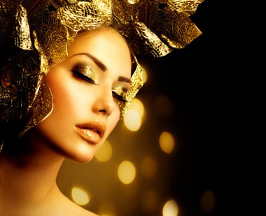 moda glamour makyaj. tatil altın makyaj