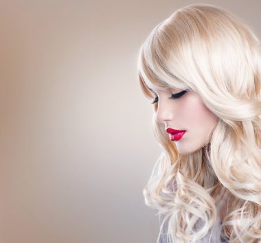 Blonde Woman Portrait. Beautiful Blond Girl with Long Wavy Hair clipart